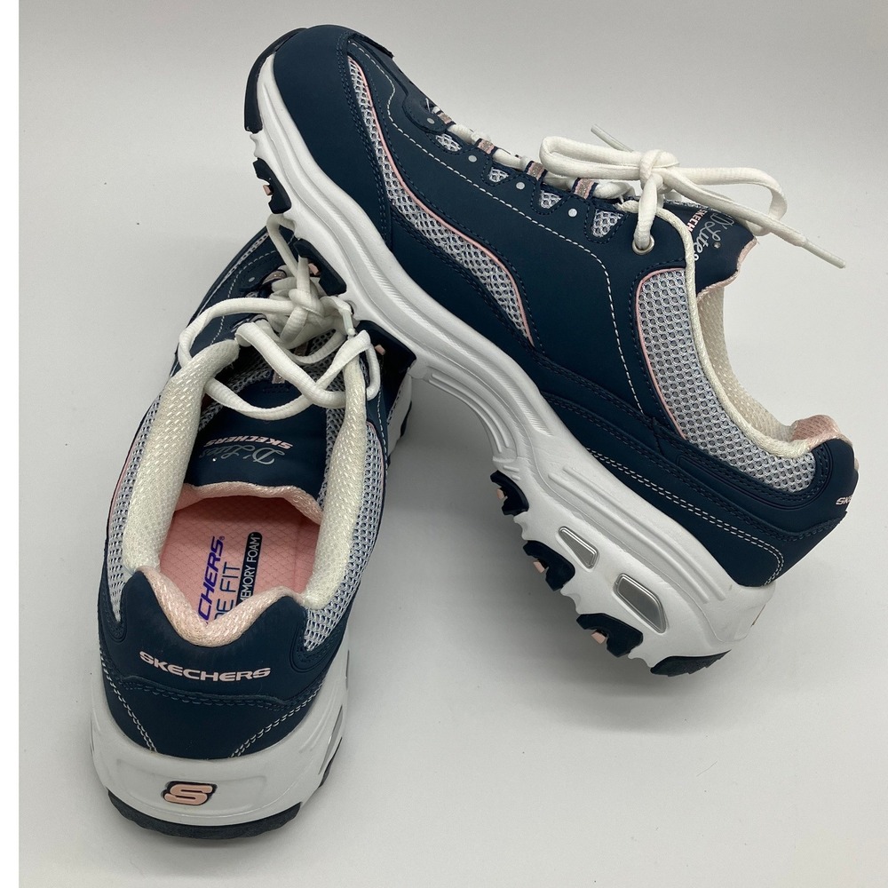 Skechers DLites Navy Pink Silver Chunky Sneakers Womens 11 Walking Shoes 11946